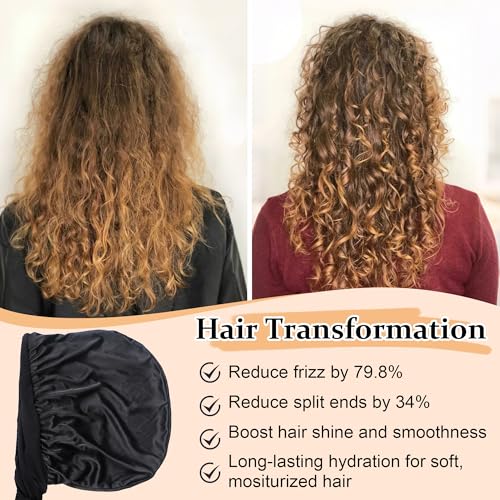 Ababalaya Silky Satin Lined Turban for Women Mens Halo Turban PRE-Tied Beanie Hats Silky Lined Durag for Waves Sleeping Bonnet Sleep Cap, Black - Image 4