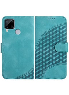 HuHa Case Cover For Realme C15/C12/Narzo 20/7i Global YX0060 Elephant Head Embossed Phone Leather Case with Lanyard Light Blue 