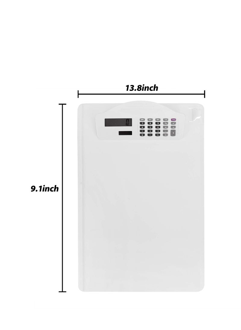 KASTWAVE - Multifunctional Clipboard with Calculator Plastic Storage Clipboard Pen Clip Writing Pad File Folders Business Office Document Holder A4 Letter Size Clipboard for School Meeting Classes (White) - Image 1
