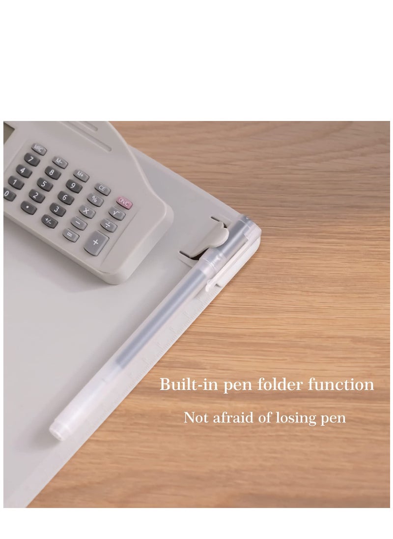KASTWAVE - Multifunctional Clipboard with Calculator Plastic Storage Clipboard Pen Clip Writing Pad File Folders Business Office Document Holder A4 Letter Size Clipboard for School Meeting Classes (White) - Image 1