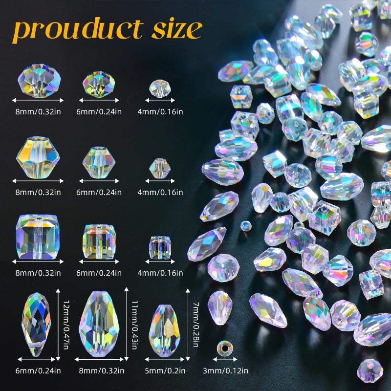 Laopottbeads 1500 Pcs Crystal Glass Beads for Jewelry Making â€“ 12 Styles Bicone, Rondelle, Cube, Teardrop & 3mm Spacer Beads, DIY Bracelet Necklace Earring Craft Kit with Organizer Box(AB Color) - Image 2