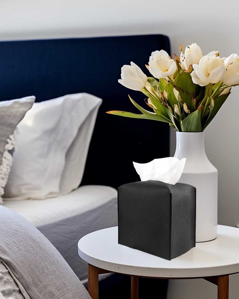 JESMINI Tissue Box Cover Square Leather – Tissue Box Holder with Bottom Belt [JESMINI, Navy Blue] Decorative Cube Tissue Holder for Bathroom - Image 5