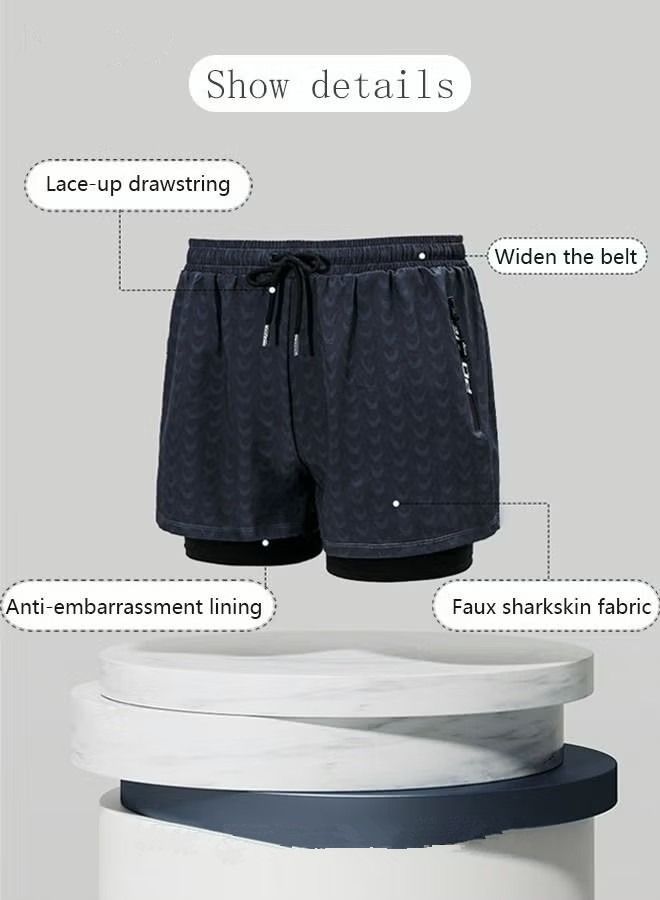 NIBEMINENT Men's Swimming Trunks Beachwear Quick Dry Gym Wear Beach Pants Fitness Shorts Workout Short Sports Running with Inner Compression Black  - Image 3