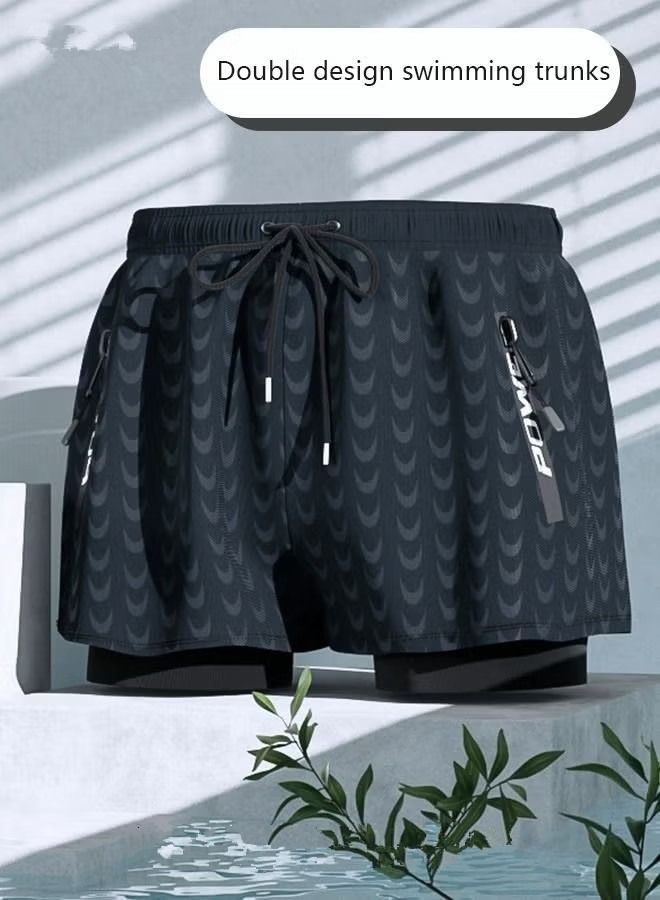 NIBEMINENT Men's Swimming Trunks Beachwear Quick Dry Gym Wear Beach Pants Fitness Shorts Workout Short Sports Running with Inner Compression Black  - Image 1