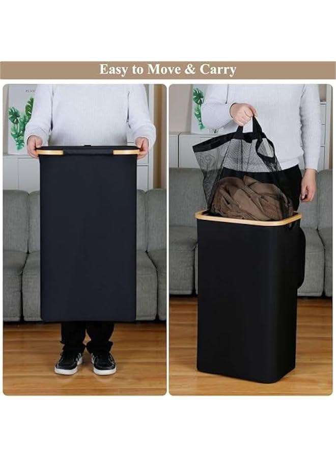 HOOKOR Laundry Basket with Lid, 110L Large Laundry Hamper with Handle and Lid, Collapsible Clothes Basket Organizer with Removable Inner Bag for Clothes Toys Towels (Black) - Image 2