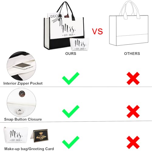 Lamyba Bride Tote Bag,Bridal Shower/Bachelorette Party/Wedding Day Gifts for Bride To Be,Mrs Bags with Makeup Bag,Interior Pocket,Black and White - Image 5