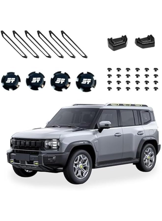 Topleo Matte Black Roof Rack, Wheel Covers, Bumper Hooks Compatible with Jetour T2 2023-2025 Models [36 decorative pcs]  - Image 1