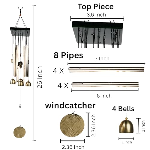 ARM nest Wind Chime | Wind Chimes for Balcony | Wind Chimes for Home Positive Energy | Home Decoration(Golden,Pipe & Hanging Bells) - Image 4