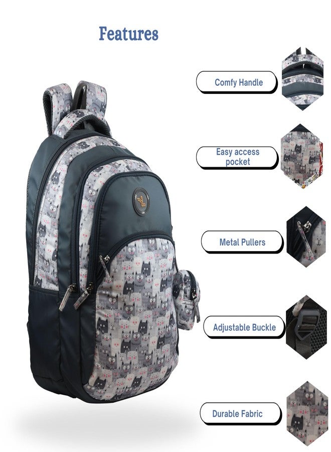 Ligo Catseye 19 Inch Kids Picnic Printed Bag with Free Sipper School Bags for Boys with Bottle Pocket and Front Organizer school bag for girls (Grey) - Image 4
