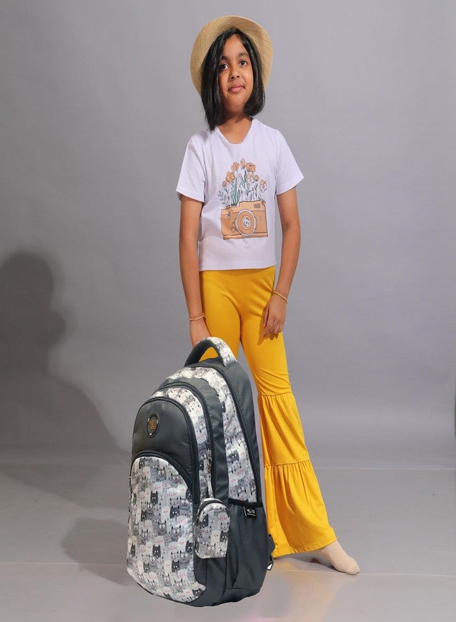 Ligo Catseye 19 Inch Kids Picnic Printed Bag with Free Sipper School Bags for Boys with Bottle Pocket and Front Organizer school bag for girls (Grey) - Image 2