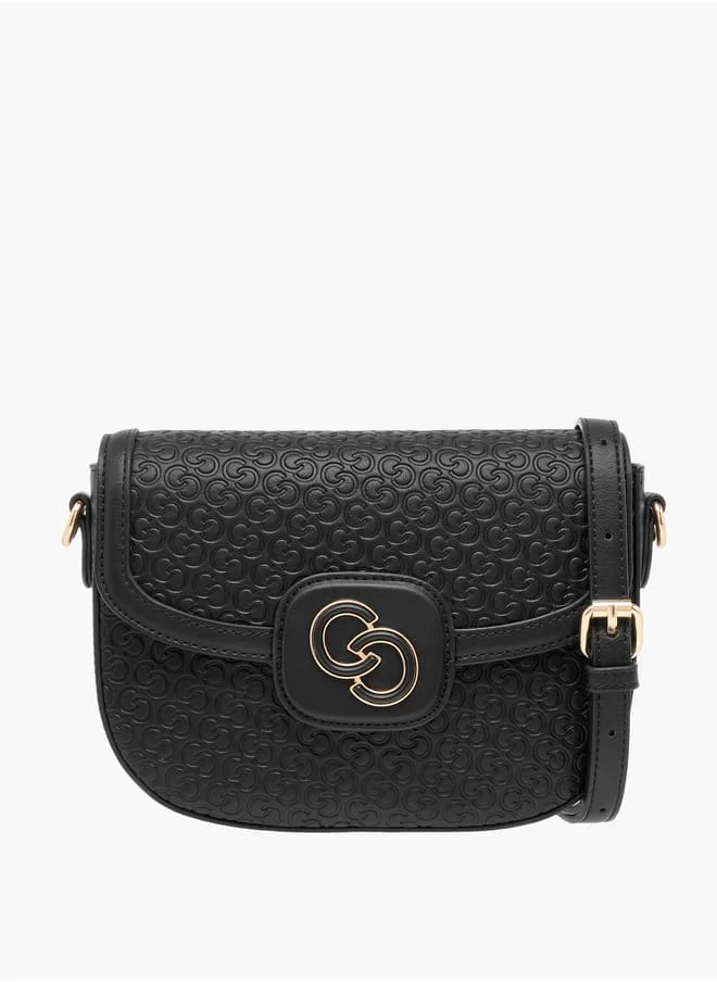 سيليست Monogram Textured Crossbody Bag with Flap Closure and Adjustable Strap