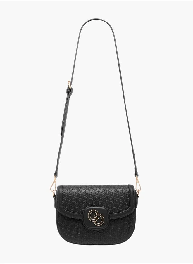 سيليست Monogram Textured Crossbody Bag with Flap Closure and Adjustable Strap