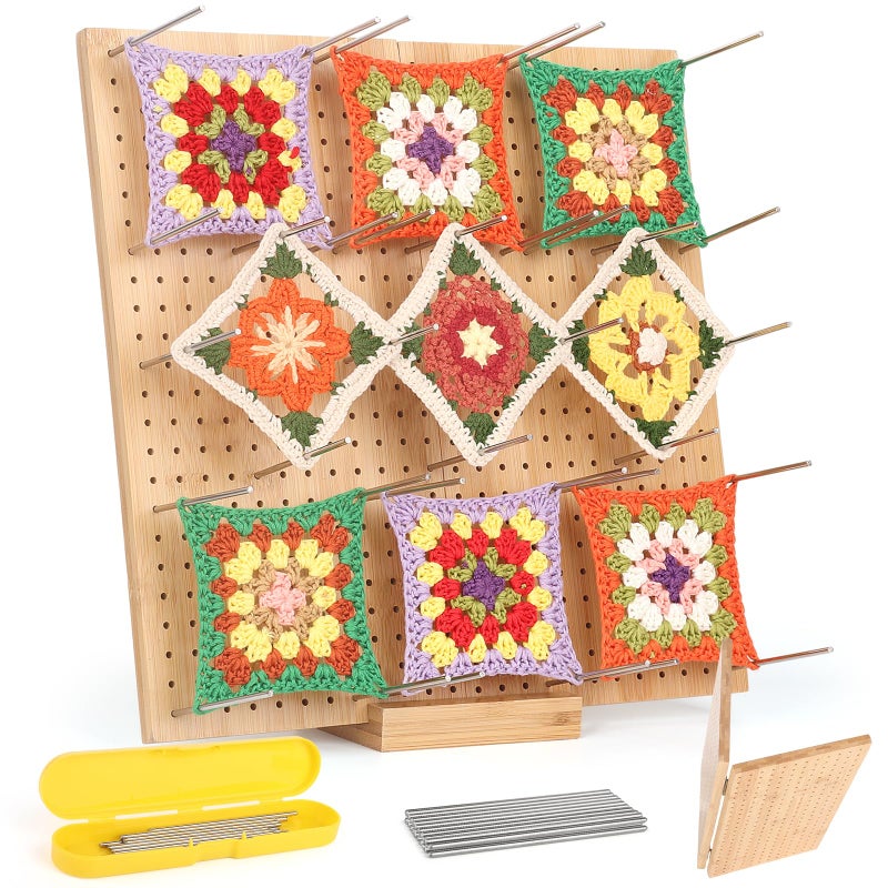 Aeelike Crochet Blocking Board 13 inch Foldable Crochet Blocking Board and Pins Large Blocking Board for Crochet Granny Square and Knitting Projects Crochet Large Blocking Board and Pins 13inch