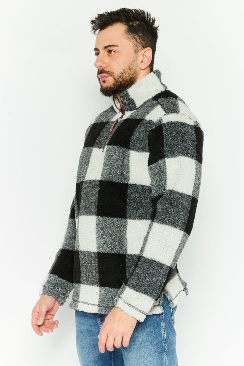 TRUE GRIT Men Plaid Half Zip Sweater, Black - Image 3