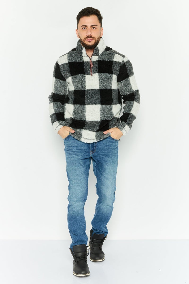 TRUE GRIT Men Plaid Half Zip Sweater, Black - Image 2