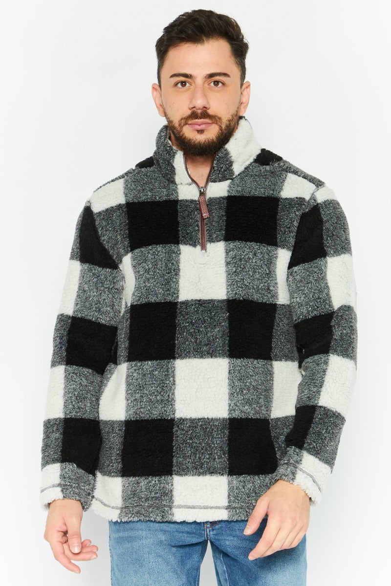 TRUE GRIT Men Plaid Half Zip Sweater, Black - Image 1