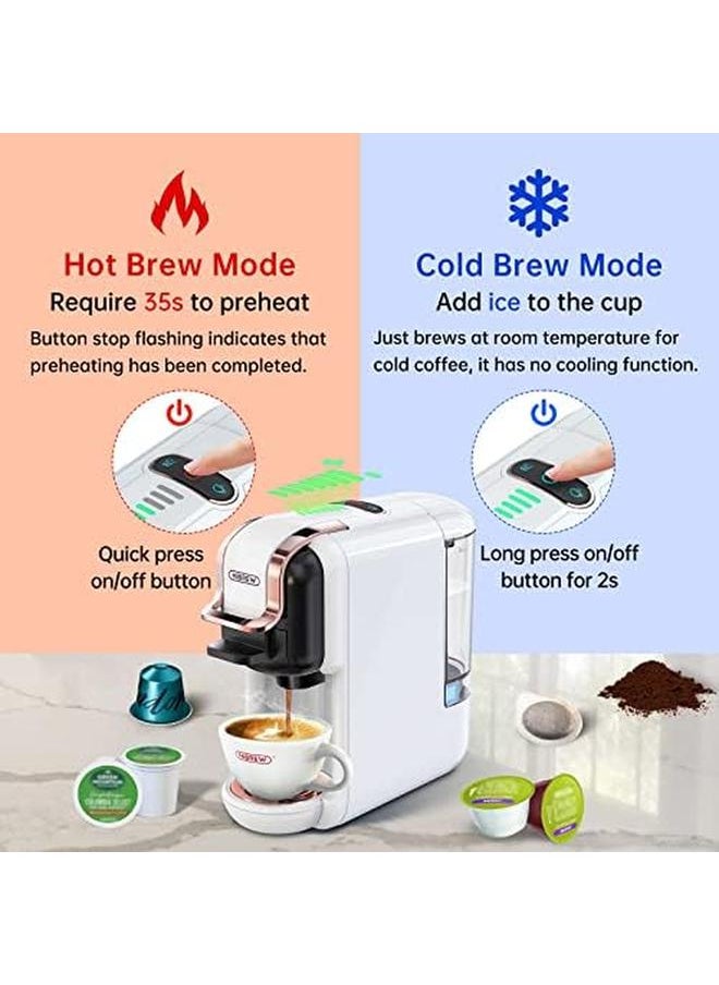 HiBREW - Coffee Maker 5 In 1 Espresso Machine For Capsules Dg* Nes* Original Ground Coffee K Cup* Ese Pod Compatible Cold Hot Mode 600Ml 19 Bar White - Image 1