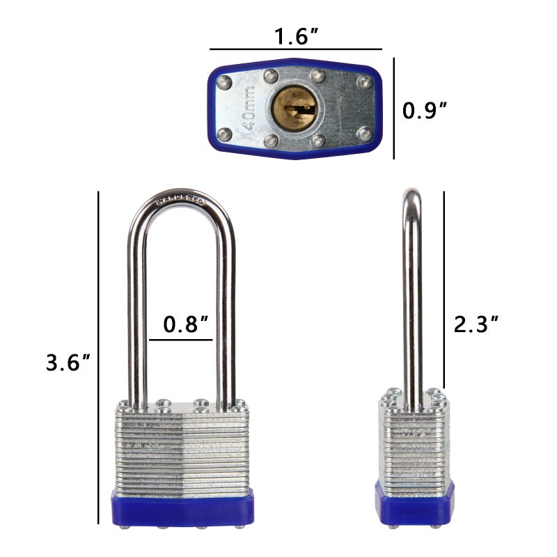 SEPOXÂ® 6 Pcs Pack Keyed-Alike Padlock with Same Key 2Pcs Each Set, Extra Long Shackle, 1-9/16" 40MM Heavy-Duty Laminated Steel Body Rust-Proof, for Outdoor & Indoor Locker,Fence,Gate, Tool-Box, Chain - Image 3