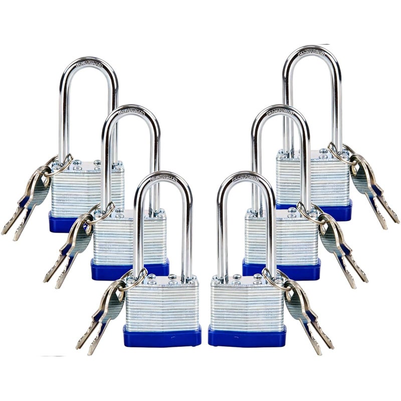 SEPOXÂ® 6 Pcs Pack Keyed-Alike Padlock with Same Key 2Pcs Each Set, Extra Long Shackle, 1-9/16" 40MM Heavy-Duty Laminated Steel Body Rust-Proof, for Outdoor & Indoor Locker,Fence,Gate, Tool-Box, Chain - Image 1