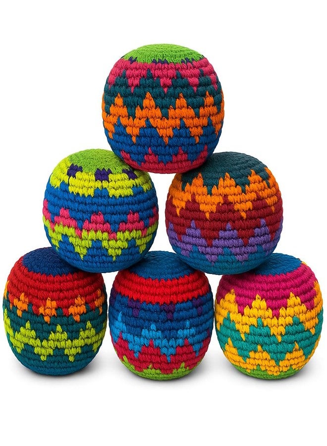 Funny Guy Mugs Hacky Kick Ball Sacks, Multicolored Crochet Assorted Geometric Pattern Hacky Ball, Foot Bag Kick Sack, Indoor and Outdoor Toys for Kids and Adults, Set of 6 - Image 1