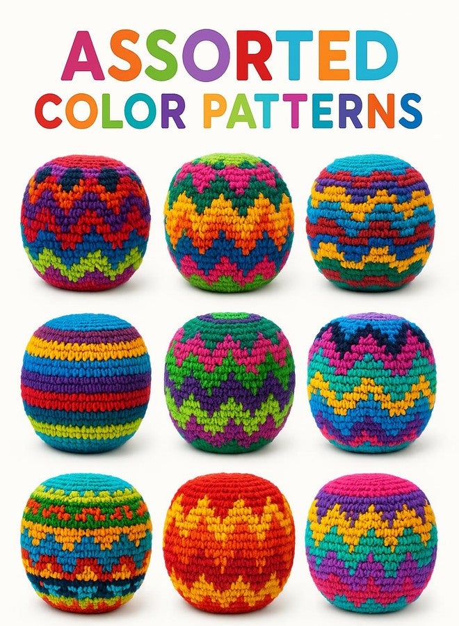 Funny Guy Mugs Hacky Kick Ball Sacks, Multicolored Crochet Assorted Geometric Pattern Hacky Ball, Foot Bag Kick Sack, Indoor and Outdoor Toys for Kids and Adults, Set of 6 - Image 4
