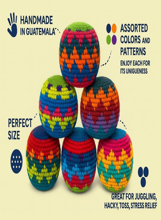 Funny Guy Mugs Hacky Kick Ball Sacks, Multicolored Crochet Assorted Geometric Pattern Hacky Ball, Foot Bag Kick Sack, Indoor and Outdoor Toys for Kids and Adults, Set of 6 - Image 2