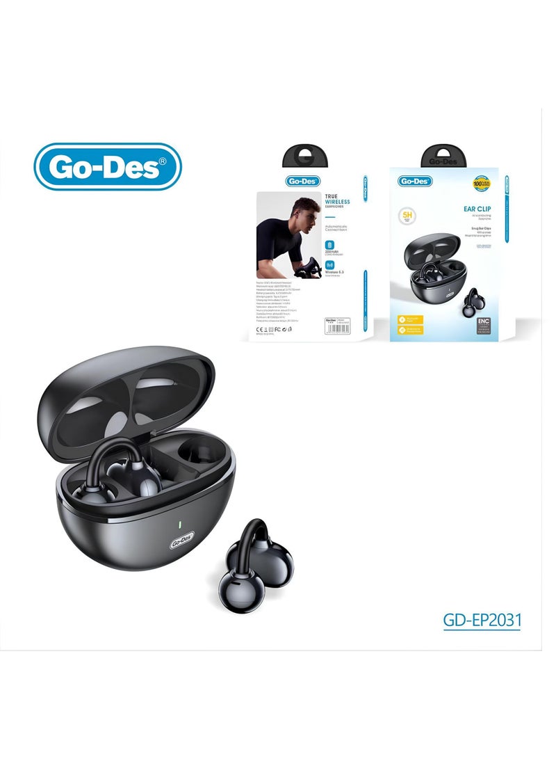 جو-ديز سماعات أذن لاسلكية GD-EP2031 مزودة بمشبك للأذن وتقنية بلوتوث 5.3 وخاصية إلغاء الضوضاء ENC وسماعات أذن OWS وتوصيل هوائي من النوع C وشحن سريع مع علبة شحن - Image 1