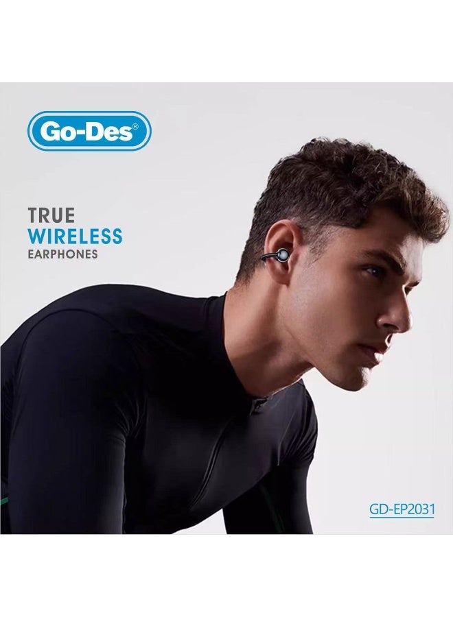 جو-ديز سماعات أذن لاسلكية GD-EP2031 مزودة بمشبك للأذن وتقنية بلوتوث 5.3 وخاصية إلغاء الضوضاء ENC وسماعات أذن OWS وتوصيل هوائي من النوع C وشحن سريع مع علبة شحن - Image 3
