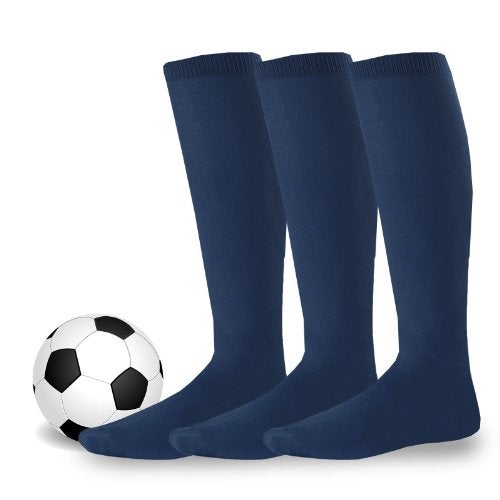 TeeHee Socks Athletic Soccer Baseball Active Team Sports Socks Cushion Tube Knee High 3 Pairs Navy Large Men Sock 10-13 - Image 5