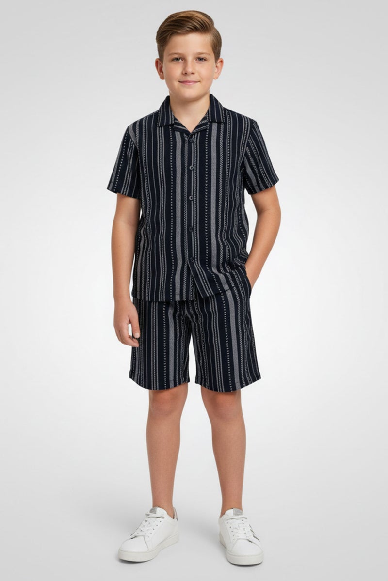 Ocean Pacific Kids Boy 2 Pcs Stripe Shirt And Bottom Set, Navy - Image 1