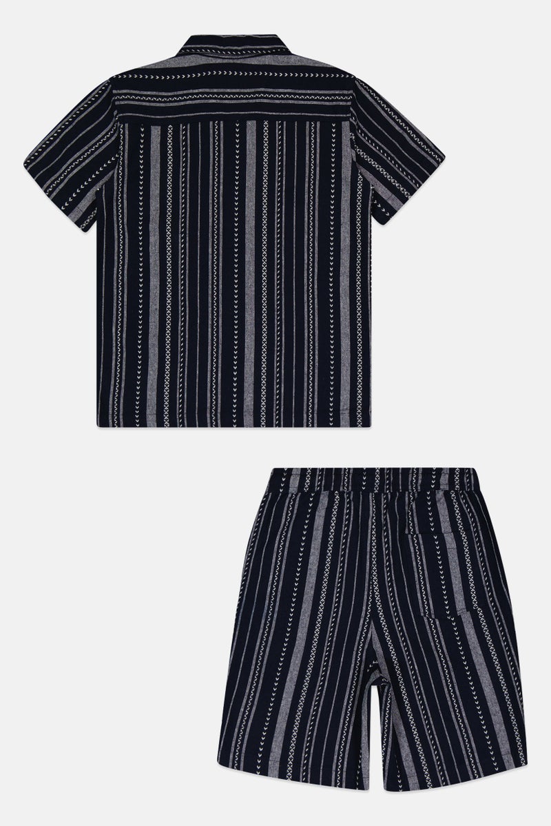 Ocean Pacific Kids Boy 2 Pcs Stripe Shirt And Bottom Set, Navy - Image 3