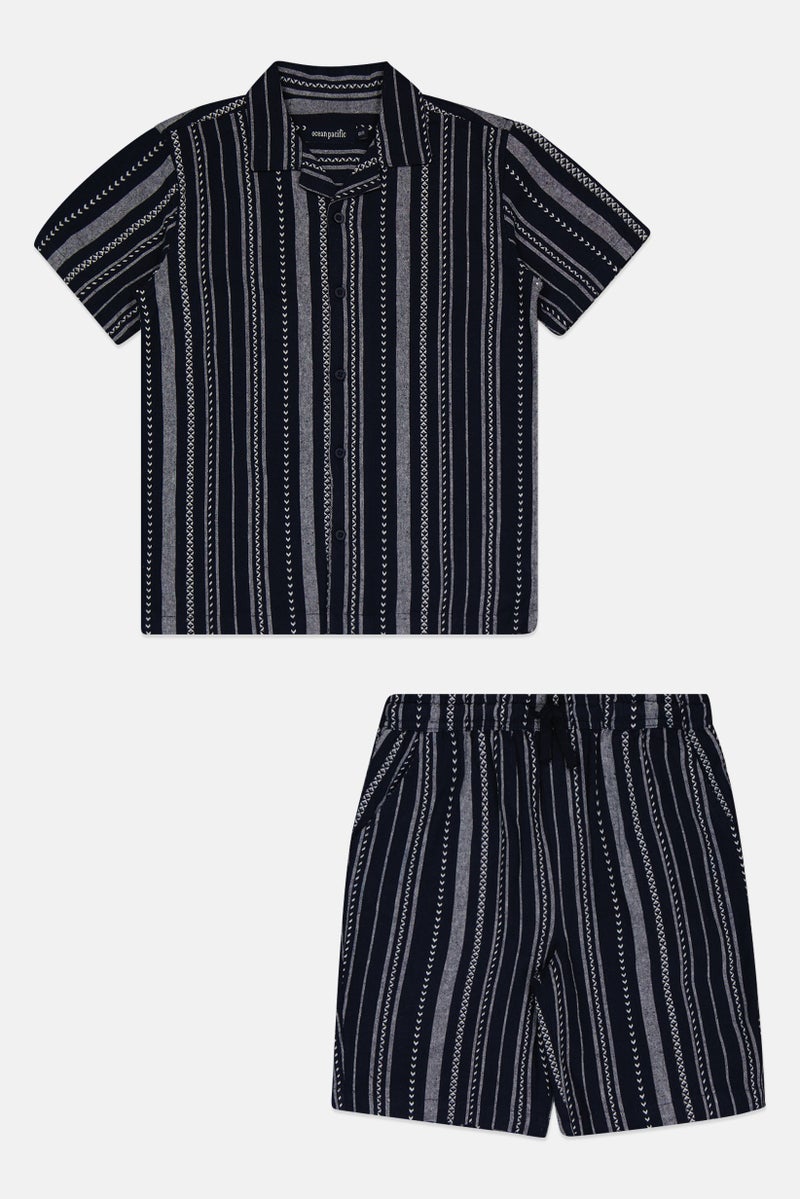 Ocean Pacific Kids Boy 2 Pcs Stripe Shirt And Bottom Set, Navy - Image 2