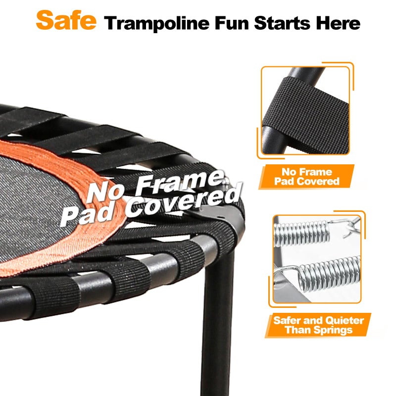 FitinOne 40"/48" Foldable Mini Trampoline Load 330lbs,Portable Exercise Rebounder Trampoline with Adjustable Foam Handle,Fitness Trampoline for Adults (40 in with handrail) - Image 2