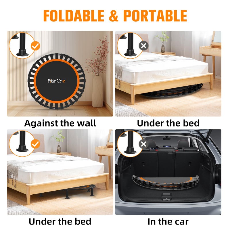 FitinOne 40"/48" Foldable Mini Trampoline Load 330lbs,Portable Exercise Rebounder Trampoline with Adjustable Foam Handle,Fitness Trampoline for Adults (40 in with handrail) - Image 4