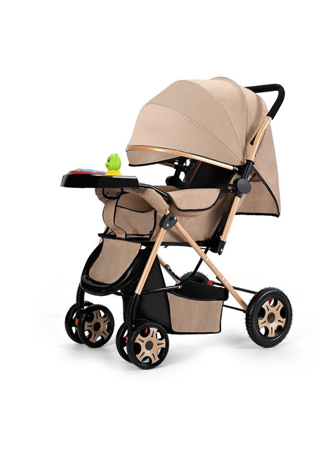 Beauenty Promotion, Convertible Baby Stroller,Folding Reversible Baby Bassinet With Adjustable Handle - Khaki - Image 1