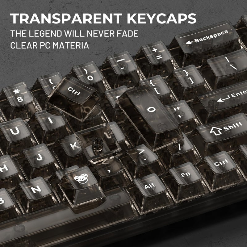 HITIME XVX Clear keycaps, Black Transparent Keycaps 60 65 75 100 Percent, Crystal Ceramic Custom Key Cap Set 124 Keys, Cherry Profile, Shine Through, Cute Style for Mechanical Keyboards - Image 5