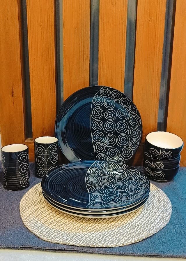 Caffeine Ceramic Handmade Black Doodle Combo Dinner Set (10 pcs.) - Image 5