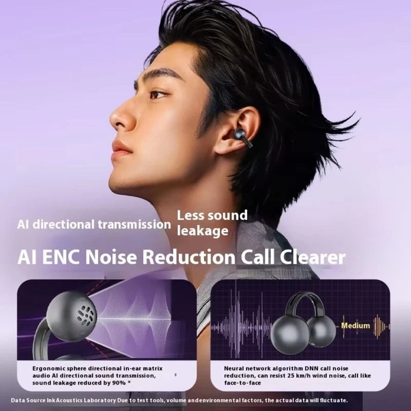 Mojawa StarClip Open-Ear Clip Sports Headphones with ANC Noise Cancellation, Black - Image 3