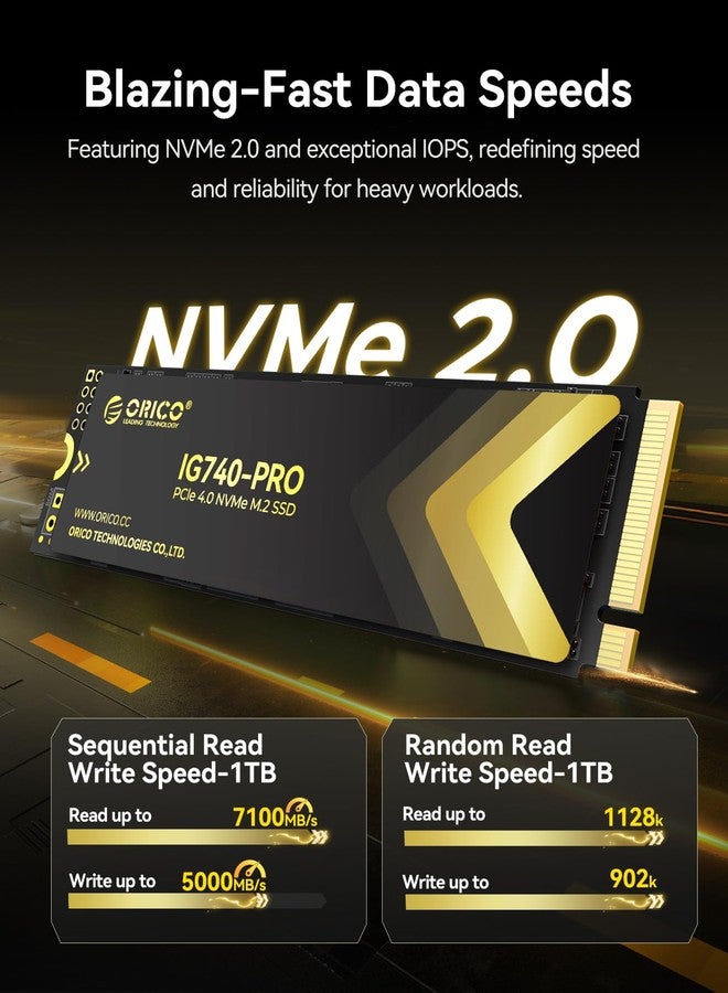 أوريكو قرص صلب صناعي ORICO SSD M.2 NVMe SSD سعة 1 تيرابايت، محرك PCIe 4.0 بسرعة قراءة 7100 ميجابايت/ثانية، TLC NAND، أمان بيانات متقدم ومبدد حراري مبتكر، لأجهزة الكمبيوتر الصناعية والكمبيوتر المحمول الشخصي وPS5 - IG740PRO - Image 2