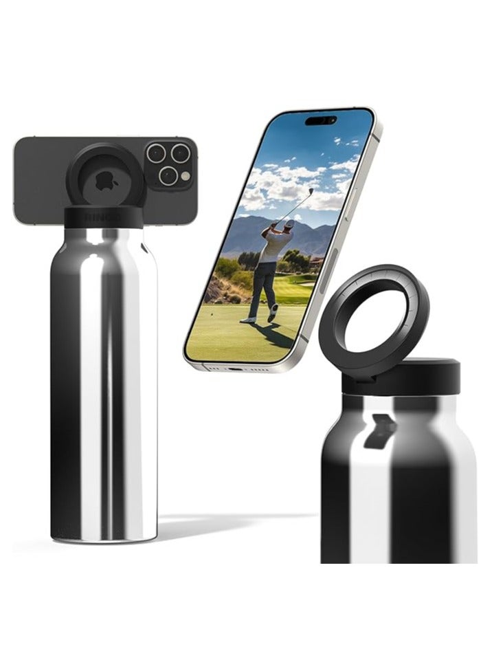 Ringo Water Bottle 32Oz + Free Magnetic Booster Ring | Stainless Steel Hydration Bottle w/ Integrated MagSafe Phone Mount, 12Hrs Hot/24Hrs Cold, BPA-Free, Works w/ All Devices Android & iOS- Stainless  - Image 1