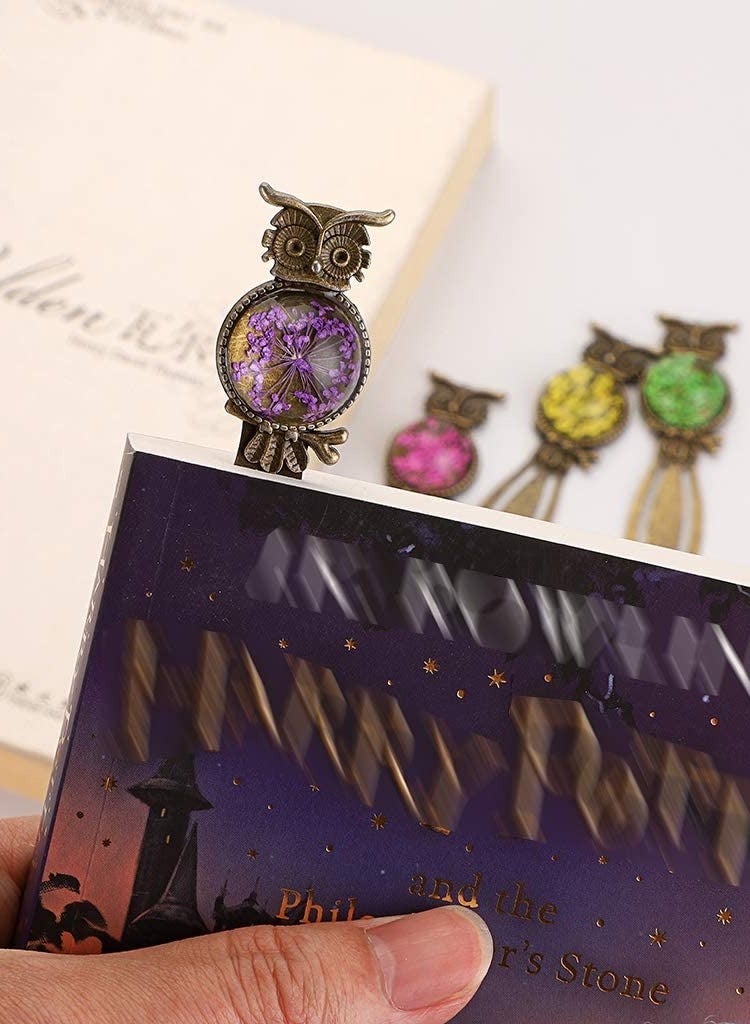 Excefore Metal Bookmark Clips Vintage Owl Dried Flower Mixed Color Bookmark Pendant Tray Kit Elegant Metal Bookmark for Kids Birthday Party Favors Student Teacher 6PCS - Image 4