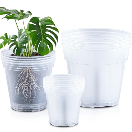 Vesici 12 Pcs 5/7/9 Inch Large Size Clear Nursery Pots Variety Pack Plant Pots with Drainage Holes Planters for Indoor Plants Flexible Transparent Plastic Plant Bottle Succulents - Image 1