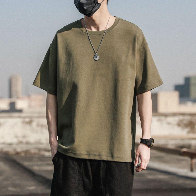 Pure Cotton Heavy Loose Base Shirt Casual Basic Short-Sleeved T-Shirt Pure Cotton Vintage Pure Cotton T-Shirt Pattern Fashion - Image 1