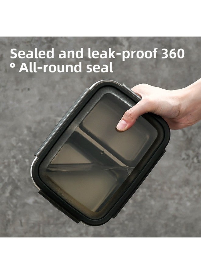 304 Stainless Steel Fresh-keeping Box Fruit Simple Meal With Lid Sealed Lunch Box Office Worker Lunch Box Student Compartment Lunch Box-Specifications:Rectangular [two-grid Flat Cap] 1800ml  - Image 5