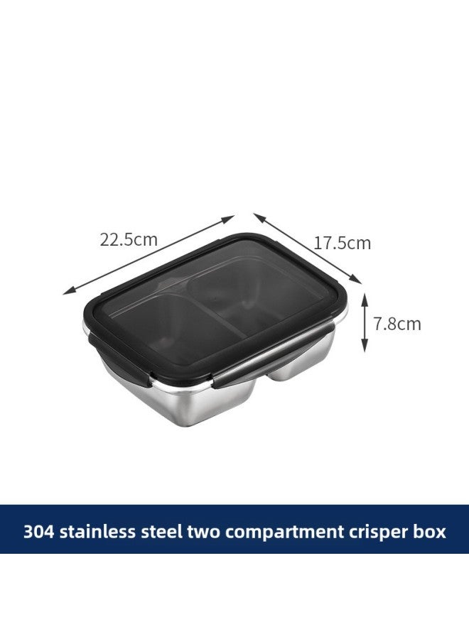 304 Stainless Steel Fresh-keeping Box Fruit Simple Meal With Lid Sealed Lunch Box Office Worker Lunch Box Student Compartment Lunch Box-Specifications:Rectangular [two-grid Flat Cap] 1800ml  - Image 1