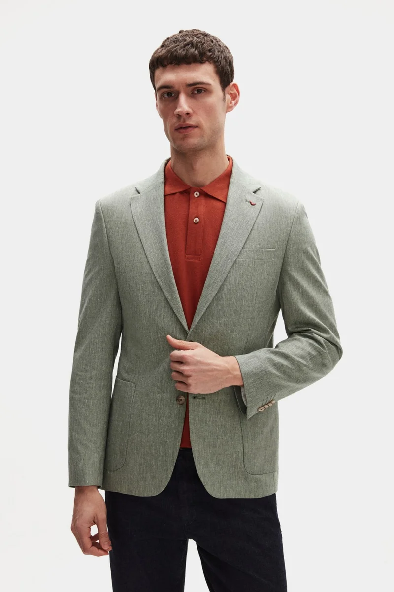 D'S DAMAT Ds Groom Slim Fit Green Plain Fabric Jacket