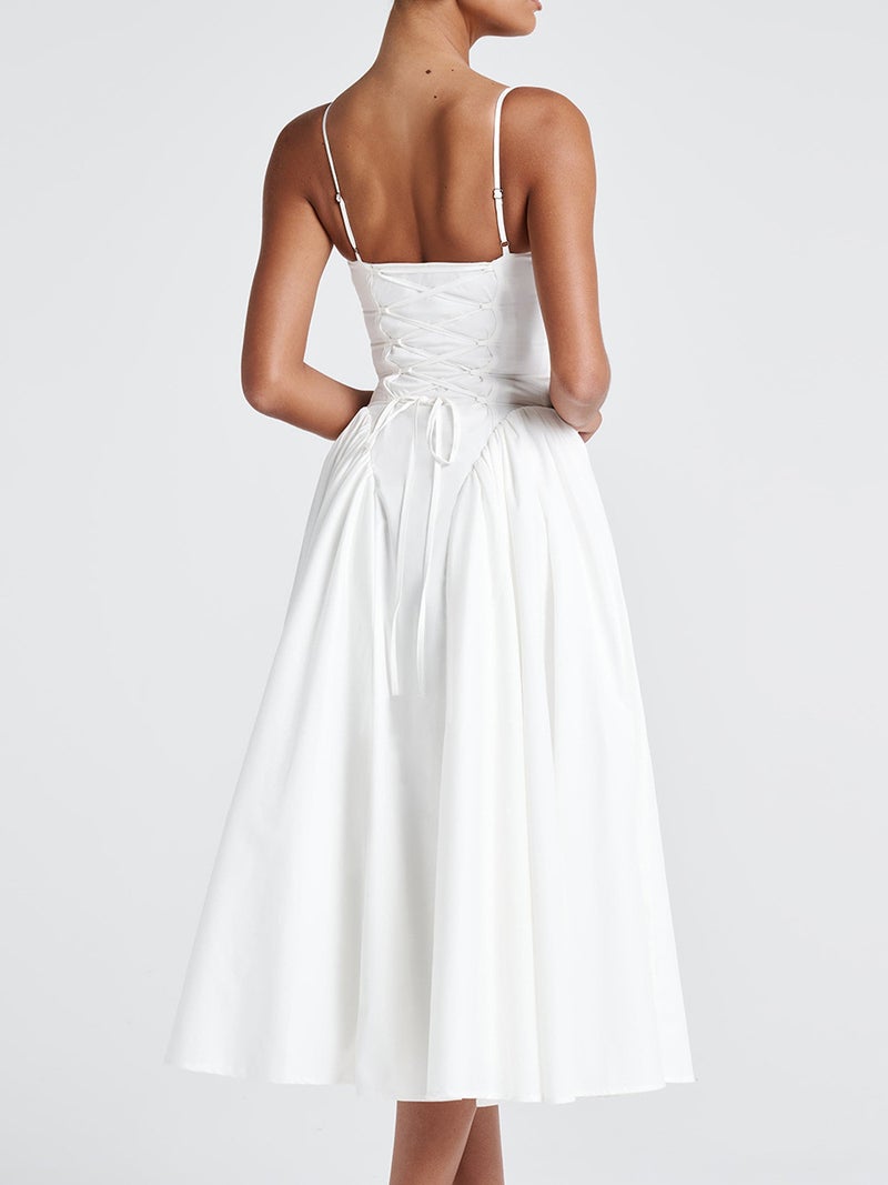 Summer Clothes For Women New V Neck Suspender Dress Long Women'S Clothing Waist-Revealing White Long Skirt - Image 5