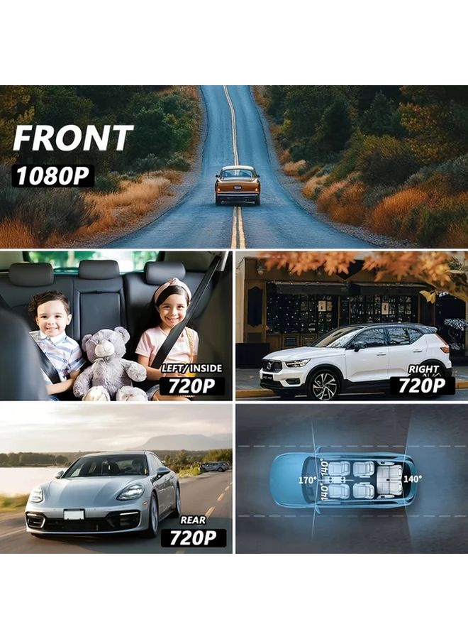 Night Vision Dash Cam 4 Channel with LED Display Physical Buttons 24 7 Parking Monitor Rechargeable Battery Car Power Rearview System Modern Vehicle Accessory Model F410 - Image 3