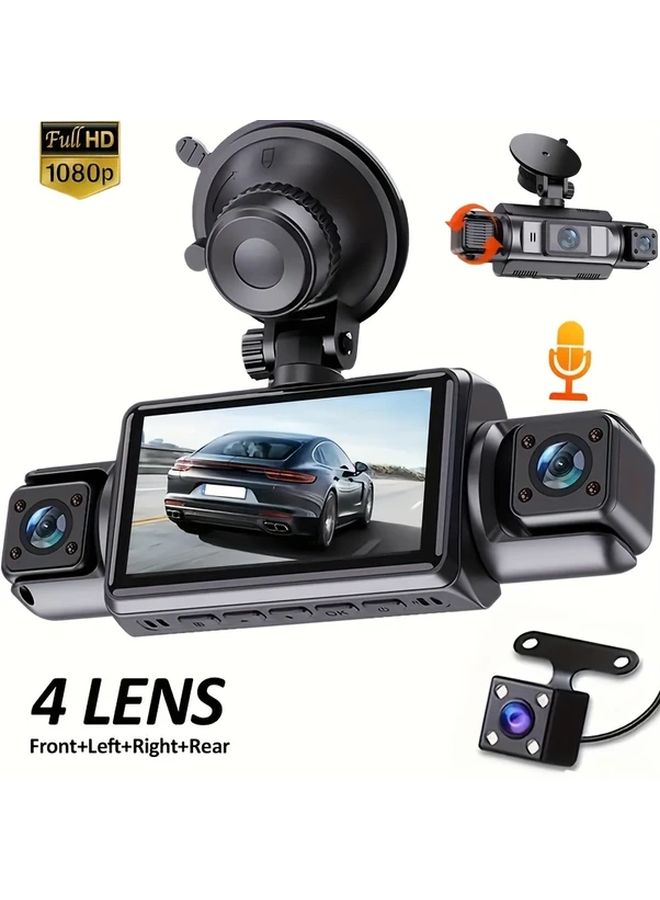 Night Vision Dash Cam 4 Channel with LED Display Physical Buttons 24 7 Parking Monitor Rechargeable Battery Car Power Rearview System Modern Vehicle Accessory Model F410 - Image 1