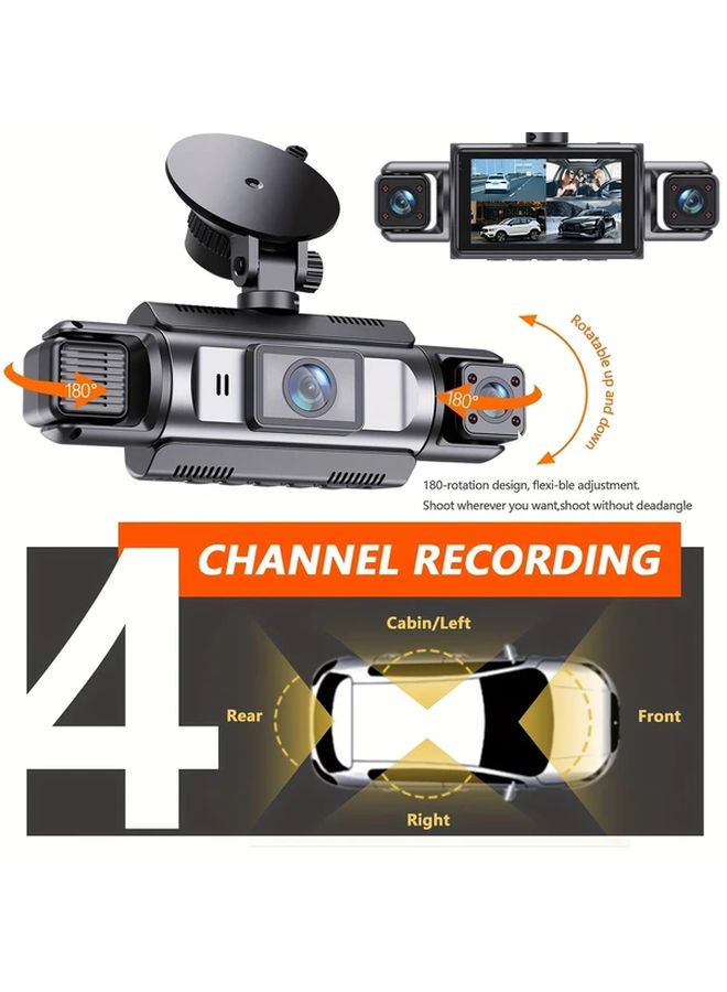 Night Vision Dash Cam 4 Channel with LED Display Physical Buttons 24 7 Parking Monitor Rechargeable Battery Car Power Rearview System Modern Vehicle Accessory Model F410 - Image 2